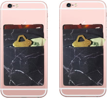 (Two) Stretchy Cell Phone Stick on Wallet Card Holder Phone Pocket for iPhone, Android and All Smartphones. (Blue&Black)