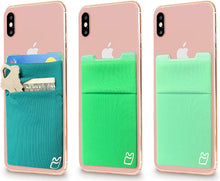 (Two) Stretchy Cell Phone Stick on Wallet Card Holder Phone Pocket for iPhone, Android and All Smartphones. (Blue&Black)