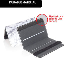 Cell Phone Card Holder Stick on Wallet Phone Pocket for iPhone, Android and All Smartphones with Strap (White Marble)