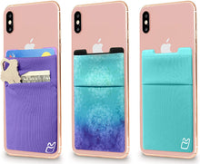 (Two) Stretchy Cell Phone Stick on Wallet Card Holder Phone Pocket for iPhone, Android and All Smartphones. (Blue&Black)