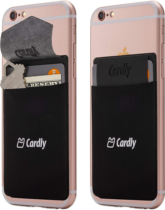 (Two) Secure Cell Phone Stick On Wallet Card Holder Phone Pocket for iPhone, Android and All Smartphones. (Black)