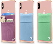 (Two) Stretchy Cell Phone Stick on Wallet Card Holder Phone Pocket for iPhone, Android and All Smartphones. (Blue&Black)