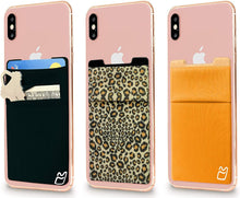 (Two) Stretchy Cell Phone Stick on Wallet Card Holder Phone Pocket for iPhone, Android and All Smartphones. (Blue&Black)