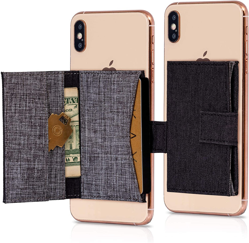 Cell Phone Card Holder Stick on Wallet Phone Pocket for iPhone, Android and All Smartphones - Black