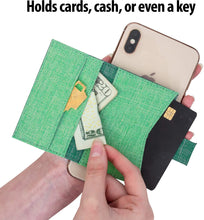 Cell Phone Card Holder Stick on Wallet Phone Pocket for iPhone, Android and All Smartphones Fabric Green