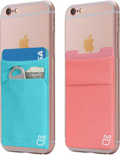 (Two) Stretchy Cell Phone Stick on Wallet Card Holder Phone Pocket for iPhone, Android and All Smartphones. (Blue&Black)