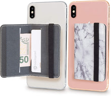 Cell Phone Card Holder Stick on Wallet Phone Pocket for iPhone, Android and All Smartphones with Strap (White Marble)
