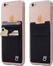 (Two) Stretchy Cell Phone Stick on Wallet Card Holder Phone Pocket for iPhone, Android and All Smartphones. (Blue&Black)