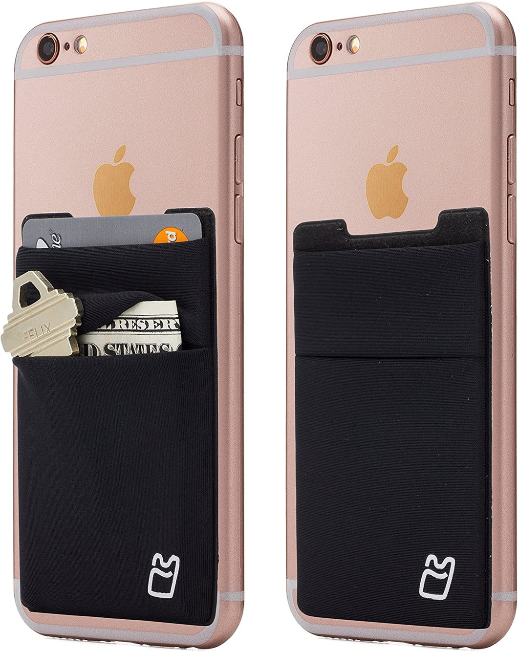 (Two) Stretchy Cell Phone Stick on Wallet Card Holder Phone Pocket for iPhone, Android and All Smartphones. (Blue&Black)
