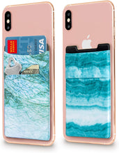 (Two) Stretchy Cell Phone Stick on Wallet Card Holder Phone Pocket for iPhone, Android and All Smartphones. (Blue&Black)