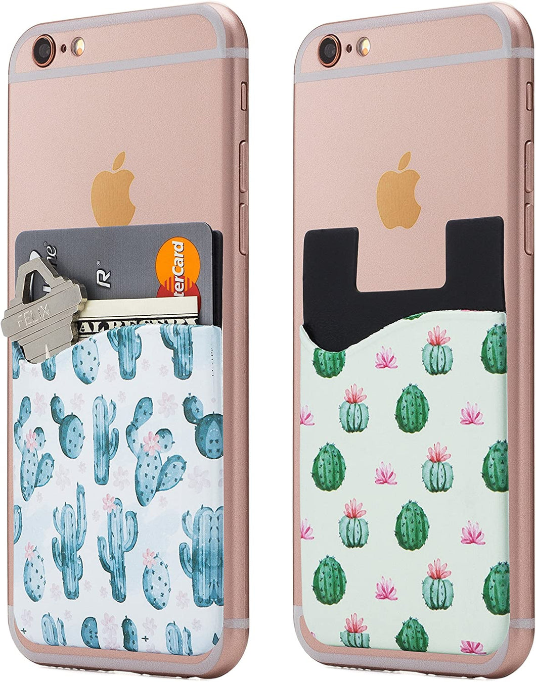 (Two) Floral Cell Phone Stick on Wallet Card Holder Phone Pocket for iPhone, Android and All Smartphones.