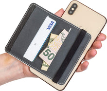 Cell Phone Card Holder Stick on Wallet Phone Pocket for iPhone, Android and All Smartphones with Strap (White Marble)