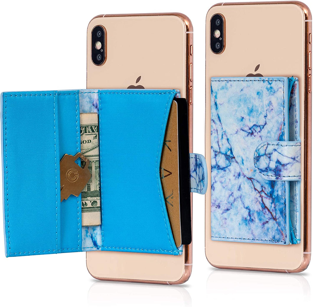 Cell Phone Card Holder Stick on Wallet Phone Pocket for iPhone, Android and All Smartphones (Dark Blue)