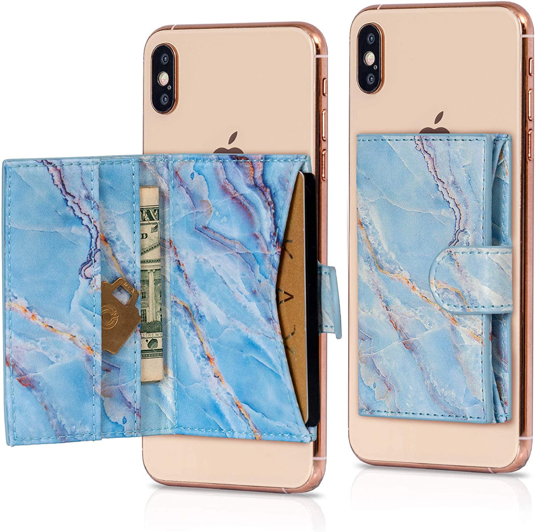 Cell Phone Card Holder Stick on Wallet Phone Pocket for iPhone, Android and All Smartphones (Blue)