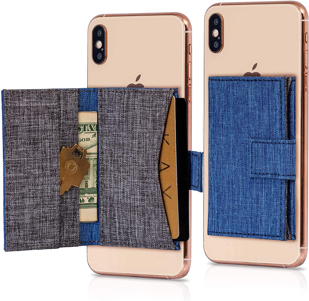 Cell Phone Card Holder Stick on Wallet Phone Pocket for iPhone, Android and All Smartphones - Blue Grey