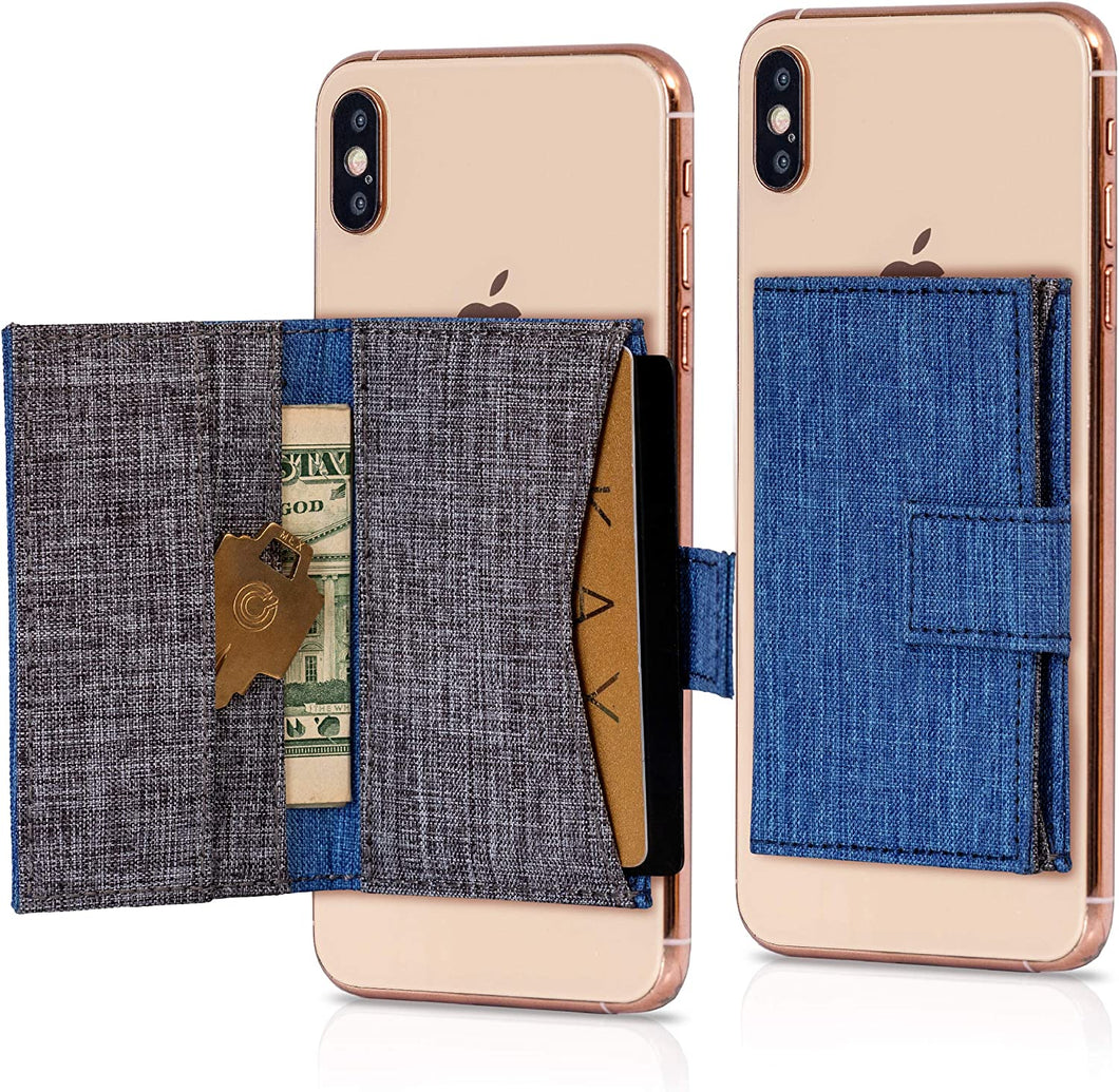 Cell Phone Card Holder Stick on Wallet Phone Pocket for iPhone, Android and All Smartphones (Blue Paisley)