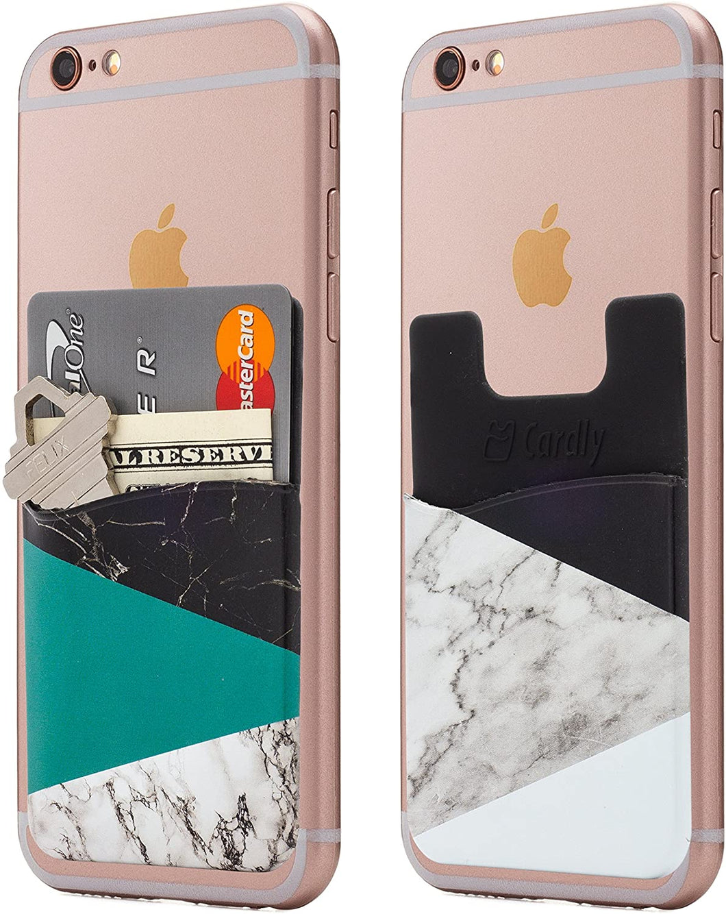 (Two) Marble Cell Phone Stick on Wallet Card Holder Phone Pocket for iPhone, Android and All Smartphones (Split)