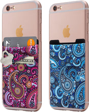(Two) Stretchy Cell Phone Stick on Wallet Card Holder Phone Pocket for iPhone, Android and All Smartphones. (Blue&Black)
