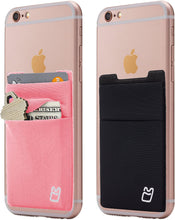 (Two) Stretchy Cell Phone Stick on Wallet Card Holder Phone Pocket for iPhone, Android and All Smartphones. (Blue&Black)