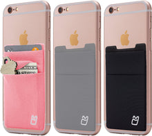 (Two) Stretchy Cell Phone Stick on Wallet Card Holder Phone Pocket for iPhone, Android and All Smartphones. (Blue&Black)