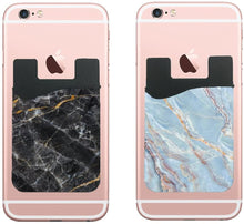 (Two) Marble Cell Phone Stick on Wallet Card Holder Phone Pocket for iPhone, Android and All Smartphones. (Black/Blue)