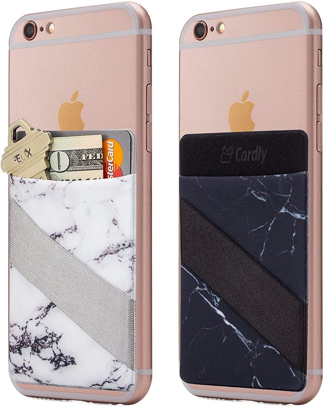 Cardly (Two) Finger Strap Cell Phone Stick on Wallet Card Holder Phone Pocket for iPhone, Android and All Smartphones.