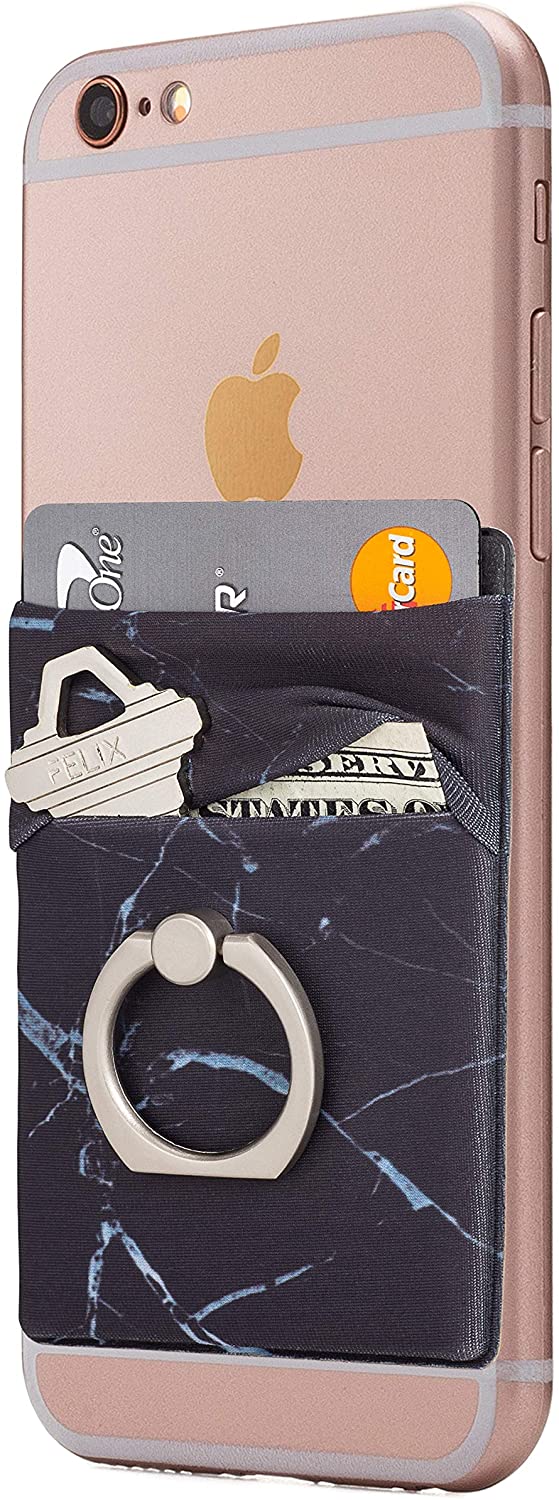 Stretchy Cell Phone Stick On Wallet Card Holder Phone Pocket with Finger Ring for iPhone, Android and All Smartphones. (Black Marble) Stretchy Cell Phone Stick On Wallet Card Holder Phone Pocket with Finger Ring for iPhone, Android and All Smartphones. (Black Marble)