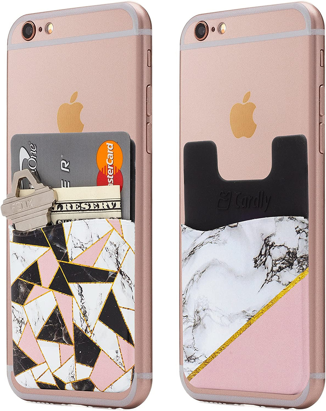 (Two) Marble Cell Phone Stick on Wallet Card Holder Phone Pocket for iPhone, Android and All Smartphones (Shattered)