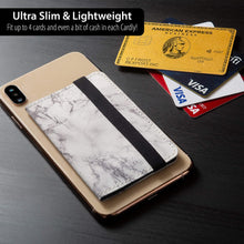 Cell Phone Card Holder Stick on Wallet Phone Pocket for iPhone, Android and All Smartphones with Strap (White Marble)