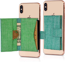 Cell Phone Card Holder Stick on Wallet Phone Pocket for iPhone, Android and All Smartphones Fabric Green