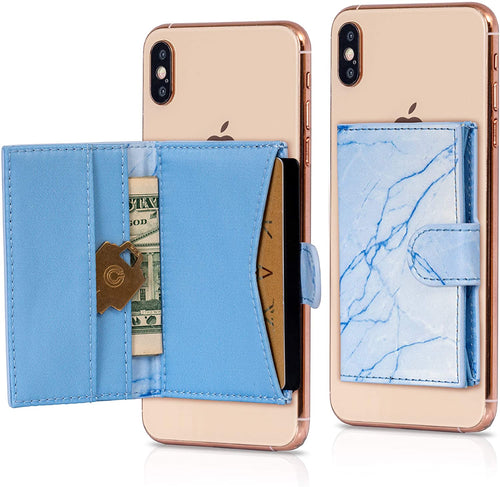 Cell Phone Card Holder Stick on Wallet Phone Pocket for iPhone, Android and All Smartphones (Blue)
