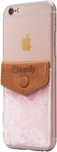 Button Secure Cell Phone Stick On Wallet Card Holder Phone Pocket for iPhone, Android and All Smartphones. (Pink Felt)