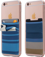 (Two) Stretchy Cell Phone Stick on Wallet Card Holder Phone Pocket for iPhone, Android and All Smartphones. (Blue&Black)