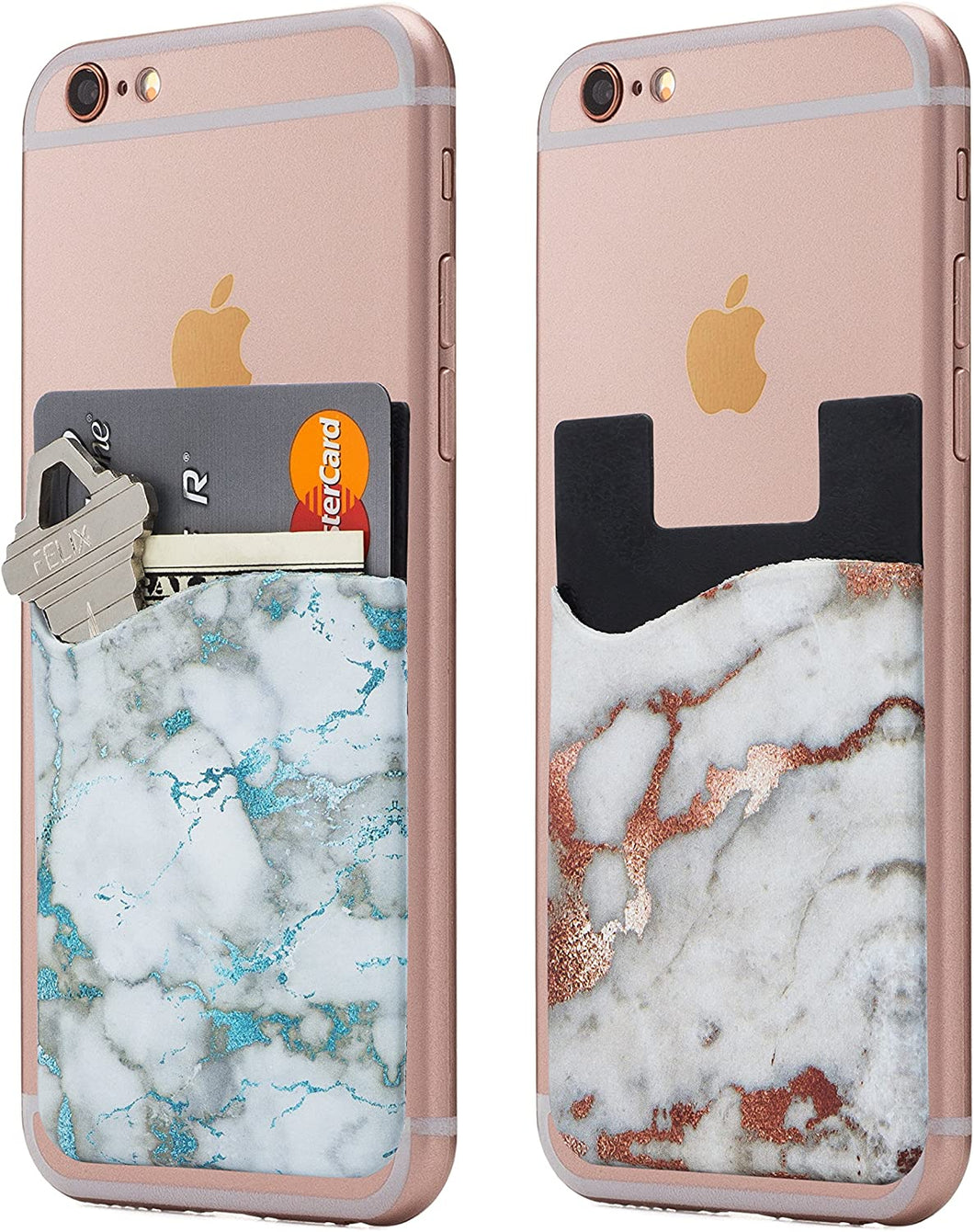 Cardly (Two) Marble Cell Phone Stick on Wallet Card Holder Phone Pocket for iPhone, Android and All Smartphones.