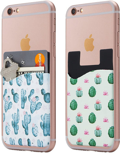 (Two) Cactus Phone Card Holder - Phone Stick on Wallet - Card Holder Phone Pocket for iPhone, Android and All Smartphones. (Cactus)