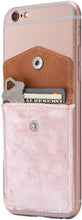 Button Secure Cell Phone Stick On Wallet Card Holder Phone Pocket for iPhone, Android and All Smartphones. (Pink Felt)