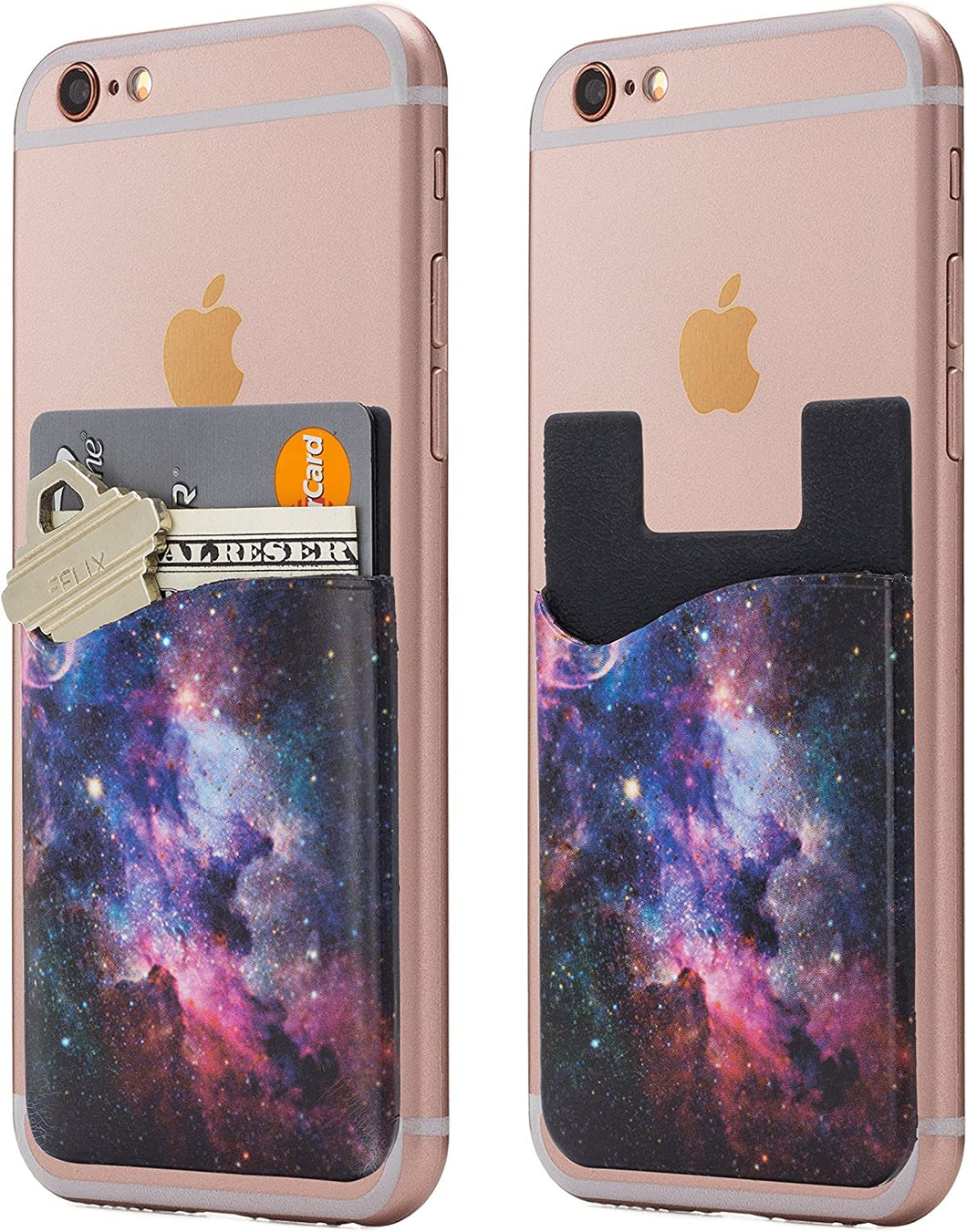 (Two) Galaxy cell phone stick on wallet card holder phone pocket for iPhone, Android and all smartphones.