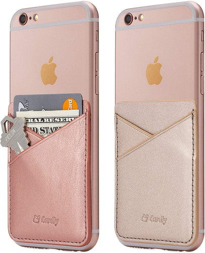 (Two) Cell Phone Stick On Wallet Card Holder Phone Pocket for iPhone, Android and All Smartphones. (Rose Gold)