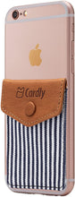 Button Secure Cell Phone Stick On Wallet Card Holder Phone Pocket for iPhone, Android and All Smartphones. (Blue Stripe)