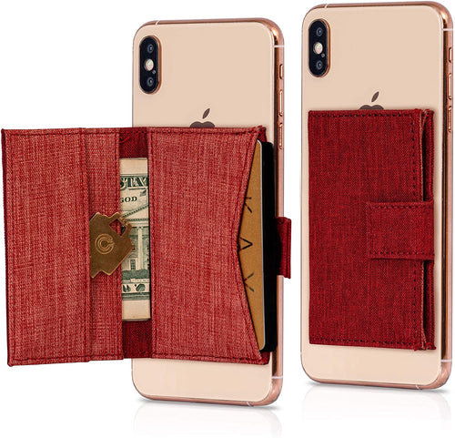 Cell Phone Card Holder Stick on Wallet Phone Pocket for iPhone, Android and All Smartphones - Red Orange