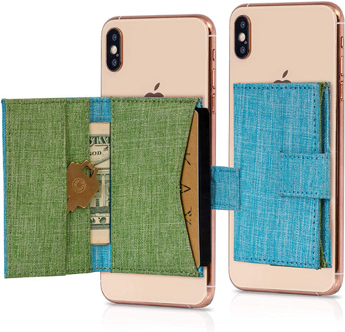 Cell Phone Card Holder Stick on Wallet Phone Pocket for iPhone, Android and All Smartphones - Blue Green