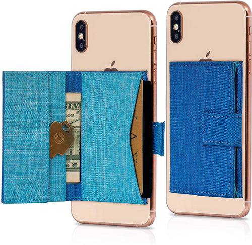 Cell Phone Card Holder Stick on Wallet Phone Pocket for iPhone, Android and All Smartphones - Blue