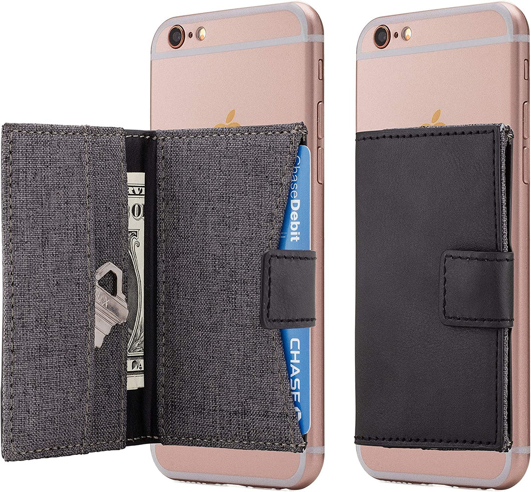 Cell Phone Card Holder Stick on Wallet Phone Pocket for iPhone, Android and All Smartphones (Black and Grey)