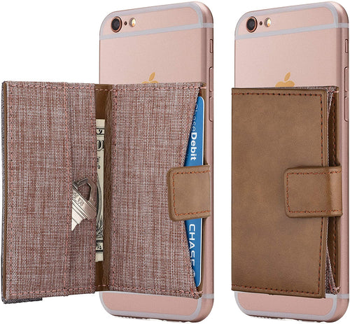 Cell Phone Card Holder Stick on Wallet Phone Pocket for iPhone, Android and All Smartphones (Caramel)