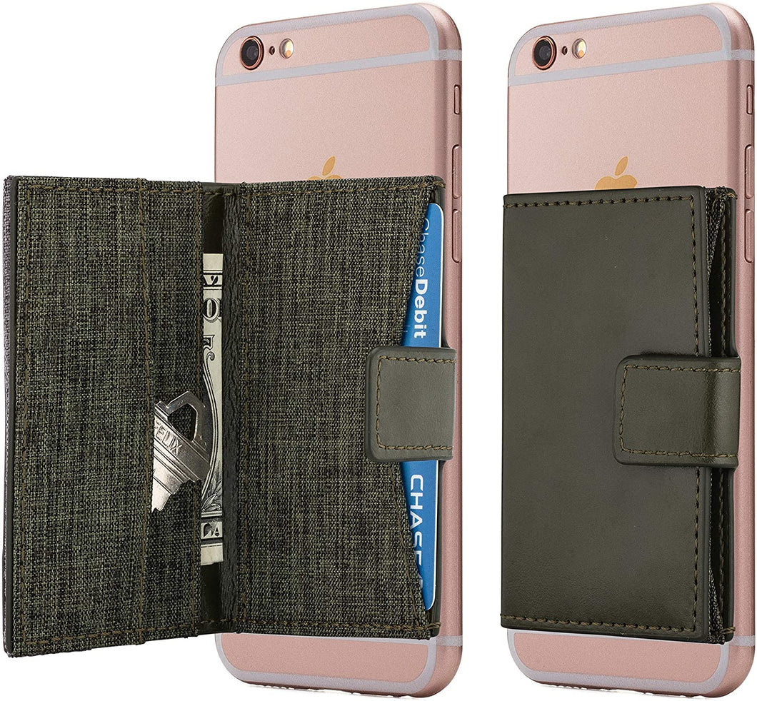 Cell Phone Card Holder Stick on Wallet Phone Pocket for iPhone, Android and All Smartphones (Olive Green)